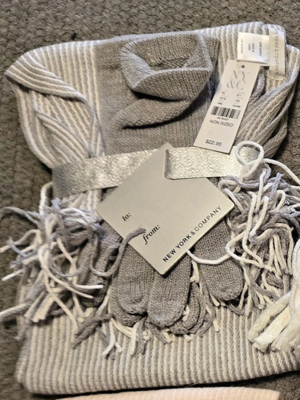 NY&C Striped Fringe Scarf in Gray & White NWT